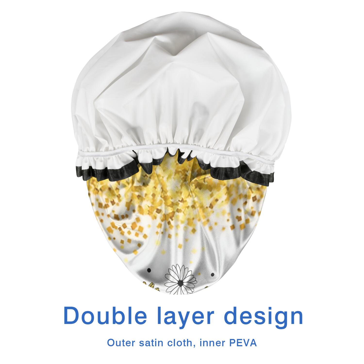 Shower Caps,White Butterfly Flower Dot Pattern Waterproof Shower Cap for Women 4 Pieces,Double Reusable Hair Cover for Shower PEVA Elastic Stretch Hem