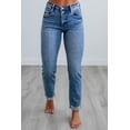 thumbnail image 6 of Carlin KanCan Women's High Rise Slim Straight Jeans, Medium Wash, Raw Hem, 6 of 6