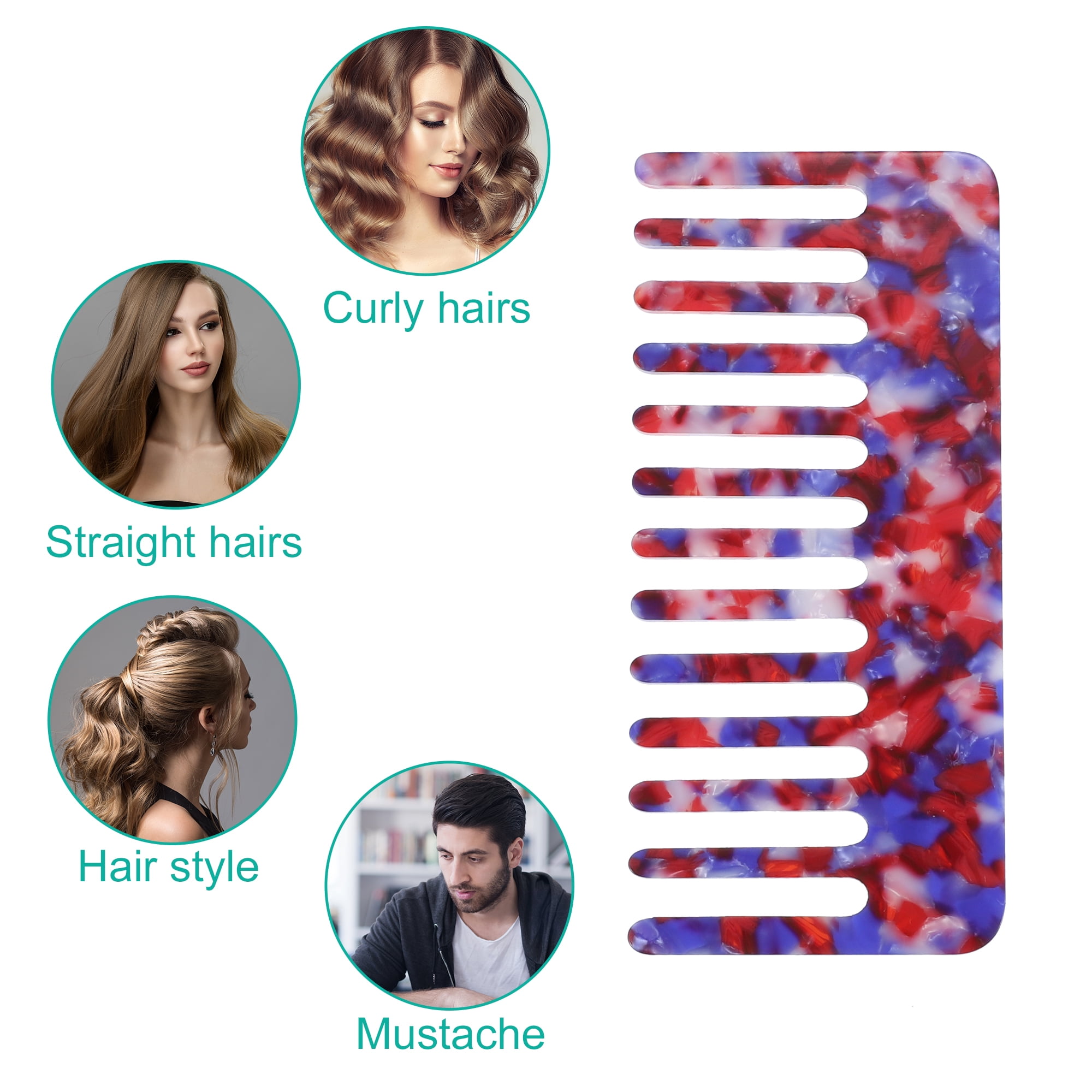 Unique Bargains 2 Pcs Hair Comb Wide Tooth Hair Care Detangling Comb Colorful