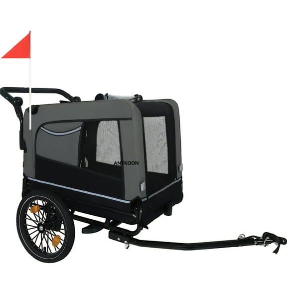 88 Lbs Capaicity Extra Large 2-in-1 Bike Trailer & Push Cart for Pets,Detachable Bike Hitch & Push Handle Included -All-Terrain Wheels Quick Release, Non-Slip Floor, Internal Leash, Black- Grey