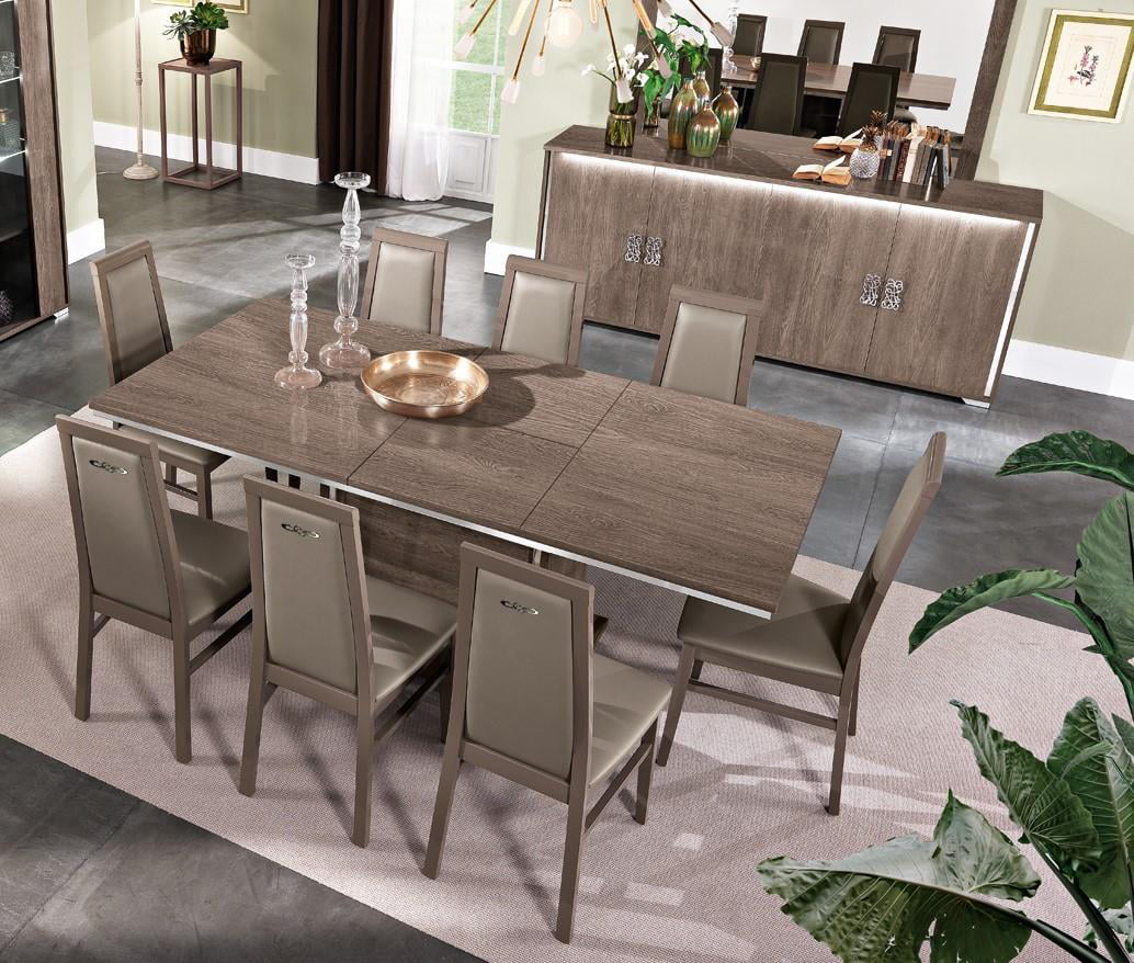 Glossy Brown Finish Dining Room Set w/Buffet 10Pc Modern Made in Italy