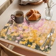 thumbnail image 3 of Pink Yellow Floral Placemats Set of 4, Spring Beautiful Flower Pastoral Oil Painting Style Non-Slip Place Mats Washable Table Mats for Kitchen Dining Table Decorations Indoor/Outdoor, 3 of 9