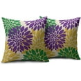 thumbnail image 2 of Purple Green Yellow Pillow Covers 20x20 Set of 2 Mardi Gras Dahlia Flower Outdoor Decorative Throw Pillows Farmhouse Pillowcases Linen Cushion Case Decor for Home Sofa Couch Bed, 2 of 6