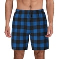 thumbnail image 2 of Goofa Blue Black Plaid Printed Men's Swim Trunks Board Shorts Quick Dry Mens Swimming Trunks with Compression Liner,Breathable Fit Hawaii Beach Shorts-3X-Large, 2 of 9