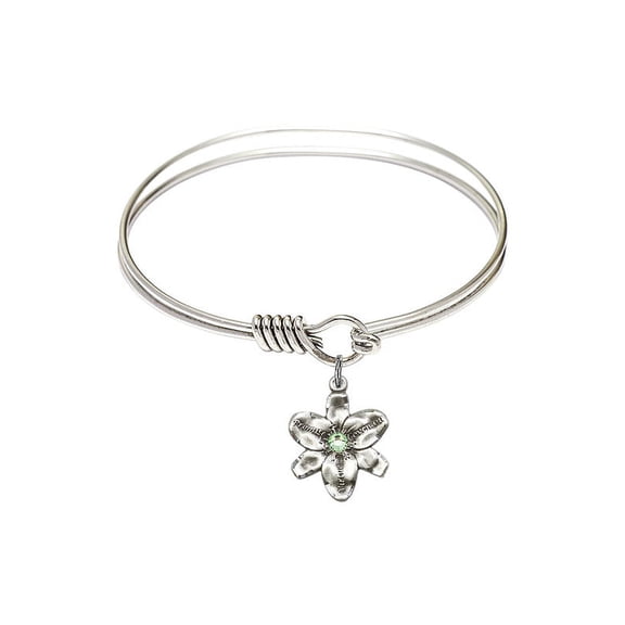 6 1/4 inch Round Eye Hook Bangle Bracelet w/ Chastity medal charm w/ August Green Swarovski Crystal