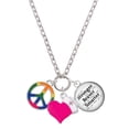 thumbnail image 1 of Delight Jewelry Silvertone Large Rainbow Colored Peace Sign - Hot Pink Heart Nurse Strong Zoe Necklace, 1 of 4