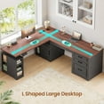 thumbnail image 5 of SEDETA Farmhouse L Shaped Standing Desk with Storage, Standing Computer Desk with Power Outlets, Height Adjustable Two Person Desk with Drawers & Cabinet, Home Office Desk with Open Shelves, Black, 5 of 9