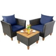 thumbnail image 7 of YYAo Garden Conversation Table Set, Conversation Loveseat Chairs Set, 3 Pieces Patio Rattan Bistro Furniture Set with Wooden Table Top-Navy, 7 of 7