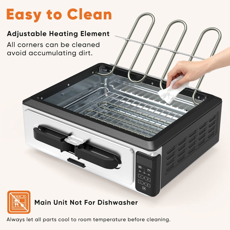 Gianna Electric Grill Indoor for Steak and Veggies, Smokeles Griddle with Lid for Kitchen Cooking, Countertop Oven Includes Temp Control/Grill Plate/Splash Guard/Crumb Tray, Silver