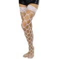 thumbnail image 6 of ToBeInStyle Women's Multi Fence Net Lace Trim Stocking w/ Silicon Grip Accessory - One Size - White, 6 of 7