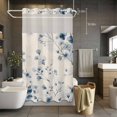 thumbnail image 5 of Spring Blue Flower No Hooks Shower Curtain with Snap-in Liner Country Watercolor Blue Floral Plant Leaf Linen Shower Curtains for Bathroom, Waterproof, Easy Install, Washable 36"x72", 5 of 9