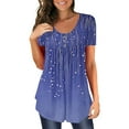 thumbnail image 2 of Women's Short Sleeve T-shirt Women'S Tunic Tops For Leggings Short Sleeve Shirts Up Casual Ruched Blouses Clothes,Blue Women's Short sleeve T-shirt L, 2 of 5