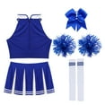 thumbnail image 4 of TiaoBug Women Cheerleading Costume Musical Cheer Leader Uniform with Striped Socks Bow Hair Pom Poms Blue A M, 4 of 5