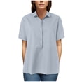 thumbnail image 7 of YDFCWXW Womens Button Down Shirt Casual Short Sleeve V Neck Collared Work Blouse Top Light Blue, L, 7 of 7