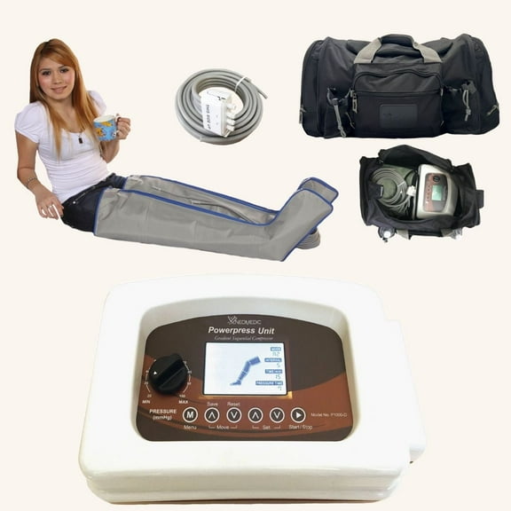 POWERPRESS RECOVERY UNIT Digital All in One Compression Leg Massage System with Device, Full Leg Garments Pair (XX-Large) , Tubing Connector and Travel Carrying Duffle Bag