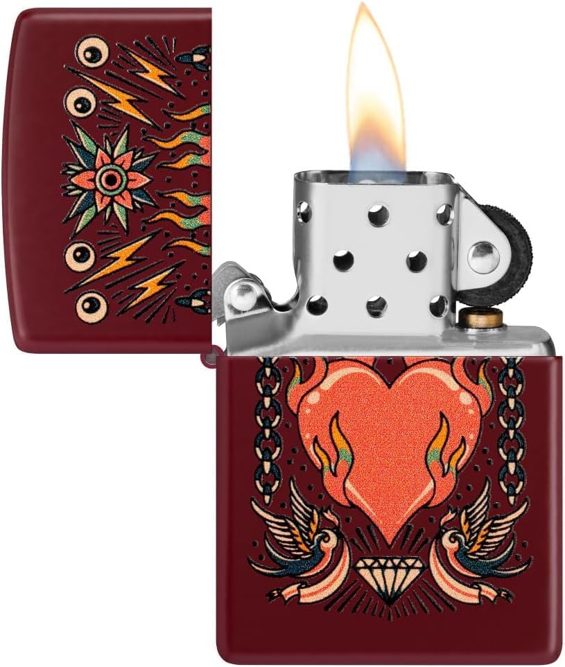 Zippo Lighter - Customized Message on Tattoo Heart Merlot Pocket Lighter 46584