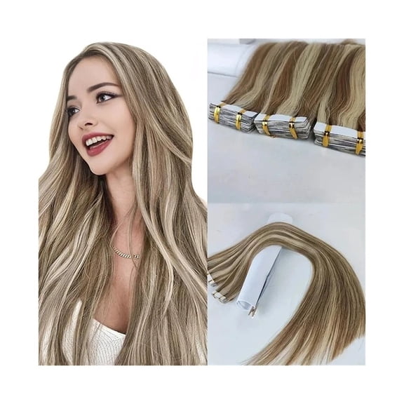 Tape In Human Hair Extensions Camel Brown Mixed Bleach Blonde 20Pcs 50g Remy Hair Straight Seamless Skin Weft Tape In Hair Extensions