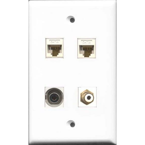 RiteAV 1 Port RCA White and 1 Port 3.5mm 2 Port Cat6 Ethernet White Wall Plate