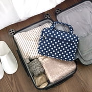 PAVILIA Hanging Toiletry Bag Travel Bag Women Men, Foldable Cosmetic Organizer, Roll up Makeup Bag, Water Resistant Accessories Toiletries, Large Travel Essentials Kit (Navy Polka Dot)
