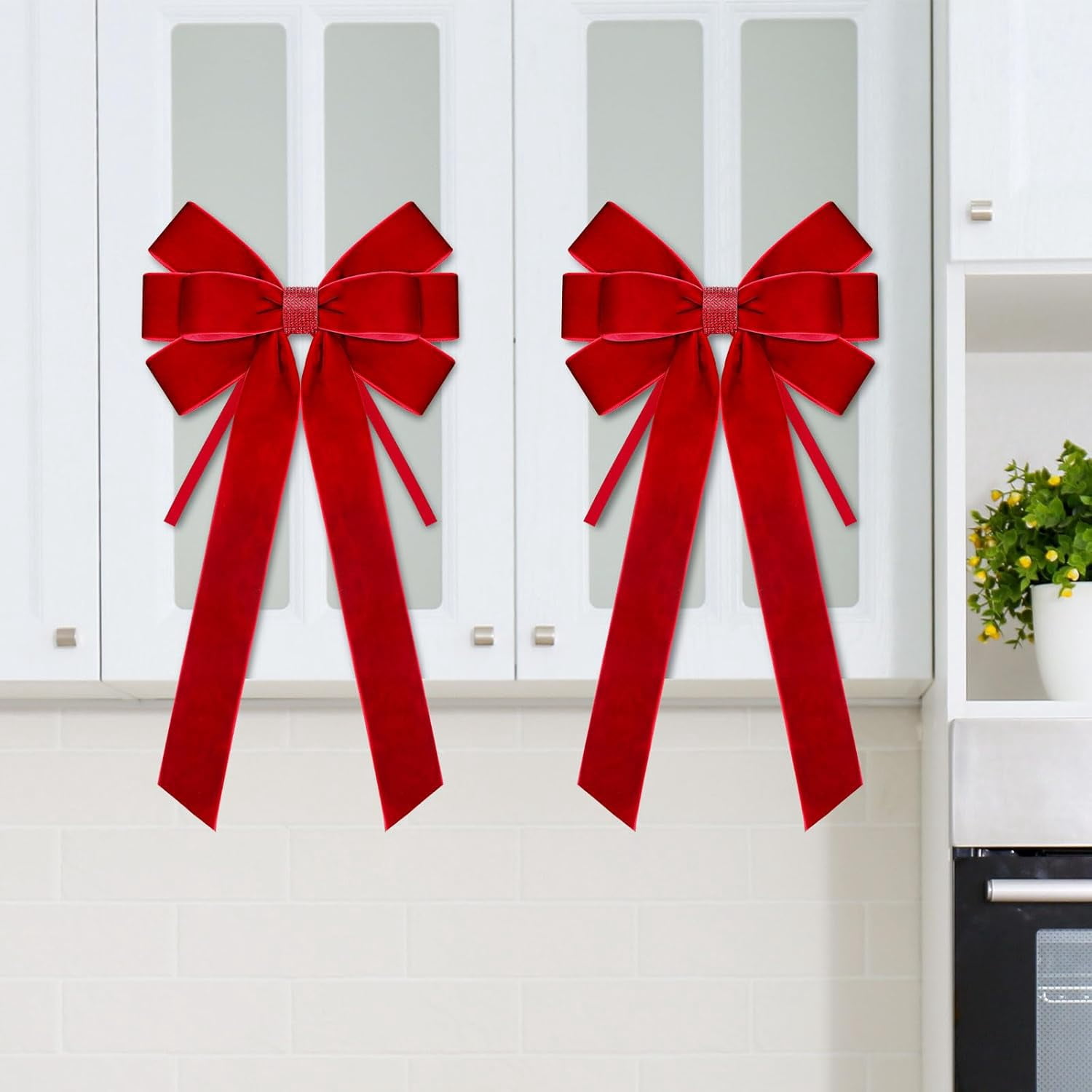 Dalrosia 6PCS Velvet Bows for Christmas Tree Large Velvet Christmas Wreath Bows with Clip Rhinestone Ribbon,Xmas Tree Topper Ornament for Home Indoor Outdoor Decoration