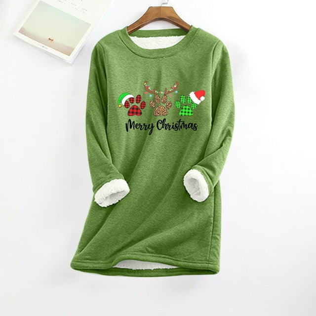 Birdeem Christmas Women's Fashion Printed Plush Warm Plush Top