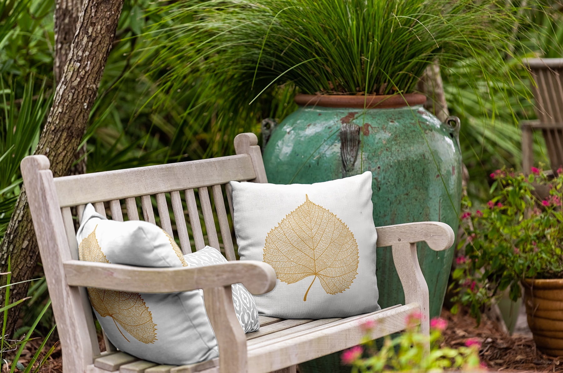 16" x 16" Simply Daisy Leaf Study Polyester Indoor/Outdoor Pillow, Golden Mustard Qty 1