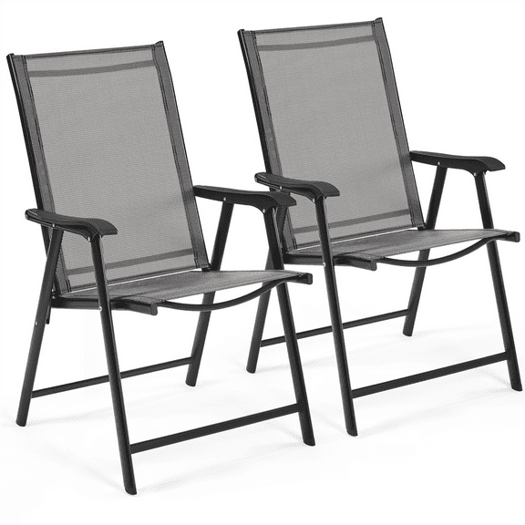 Alden Design Set of 2 Outdoor Texteline Folding Dining Chairs with Backrest, Gray