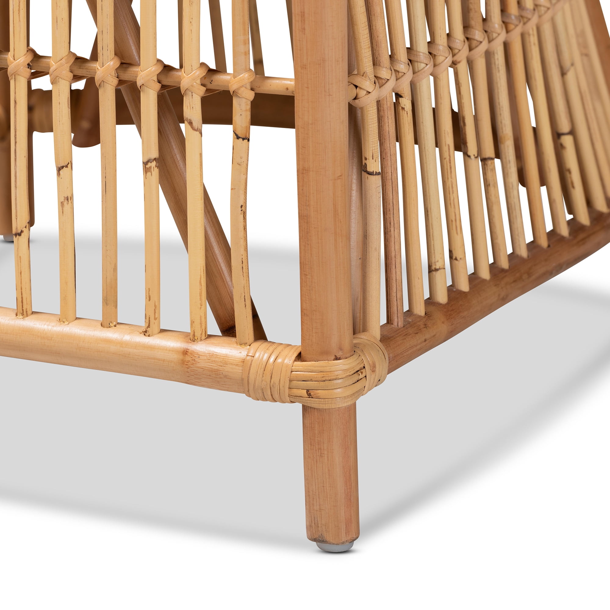 bali & pari Rose Modern Bohemian White Fabric Upholstered and Natural Brown Rattan Armchair