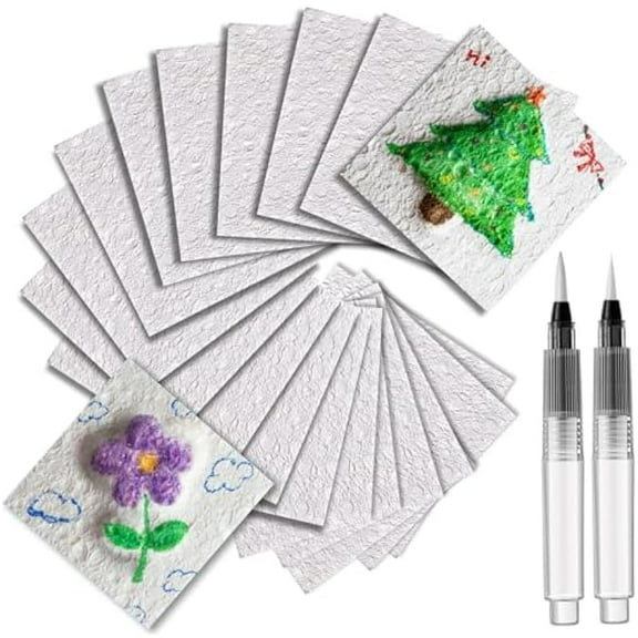 21 Pcs Magic Foam Texture Painting Paper, Water Activated 3D Creative Craft Kit, Includes Two Refillable Water Pens, Unique Textured Square Foam Boards for Youngsters Arts & Crafts Projects