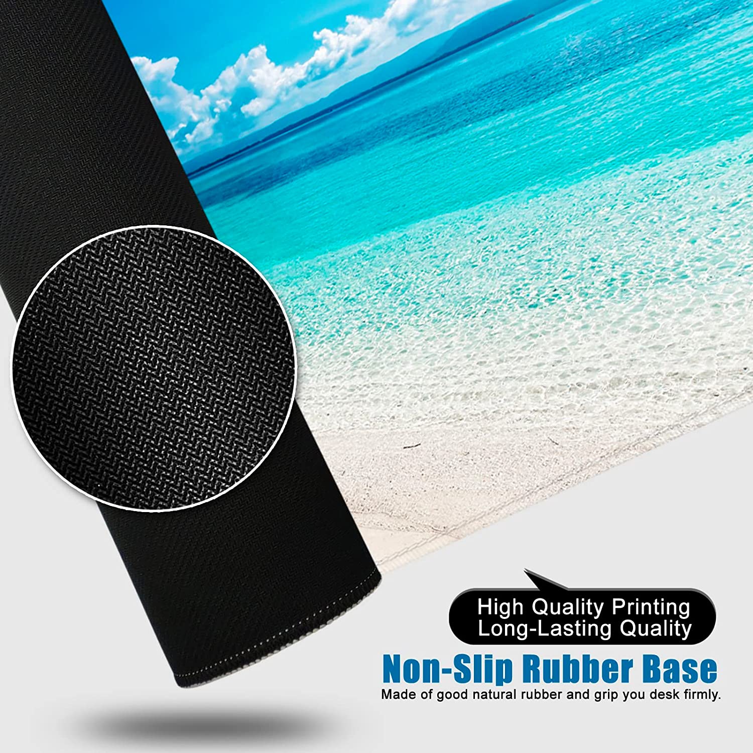Beach Mouse Pad Ocean Theme Large Gaming Mouse Pad XXL 35x15.7x0.12 inch Large Rubber Mouse Pad for Desk with Personalized Design for Laptop, Computer PC (Beach -1)
