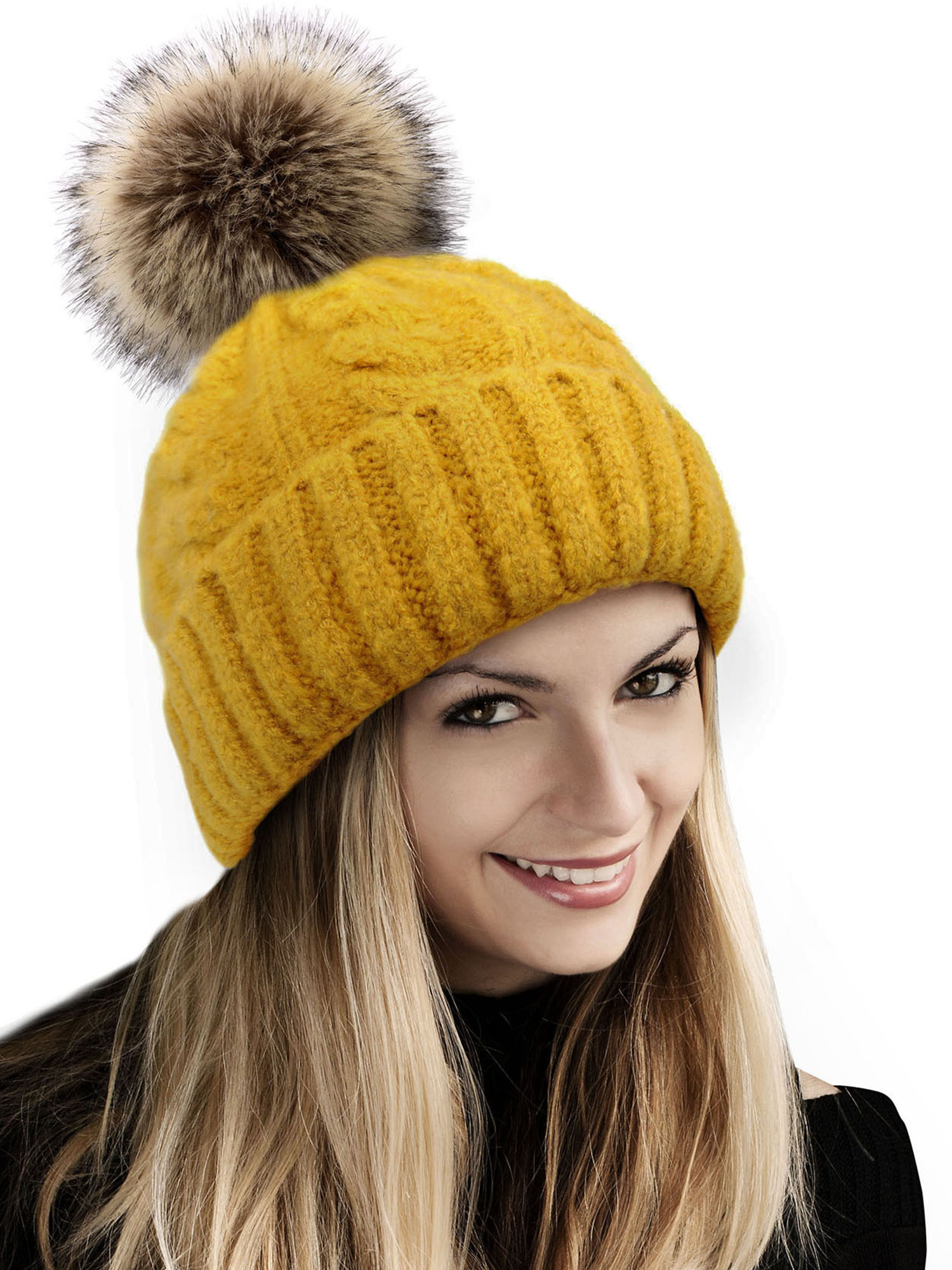 Beanie Hat Women Knit Beanie Slouchy Ski Hat Fur Pompom Beanie Hat Women, Ginger Beanie - image 3 of 4