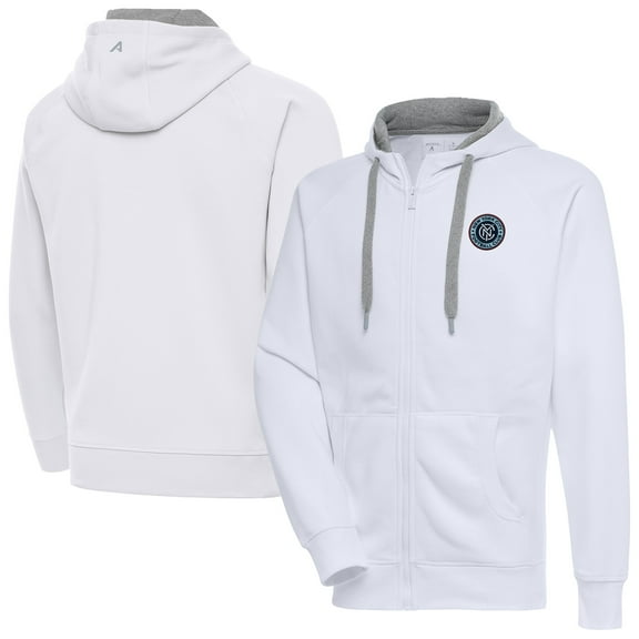 Men's-Antigua  White New York City FC Victory Fleece Raglan Full-Zip Hoodie