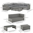 thumbnail image 3 of Outsunny 6 Pieces Patio Furniture Set, Outdoor Wicker Sofa Set Aluminum Frame PE Rattan Conversation Furniture W/ Cushions, Coffee Table, Footstool, Grey, 3 of 10