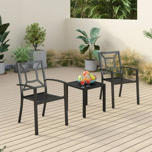 Sophia & William 3 Peices Patio Outdoor Bistro Set Metal Dining Chairs with Side Table - Black
