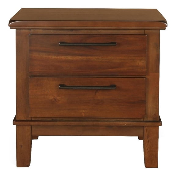 Wooden Nightstand with Chamfered Legs and 2 Spacious Drawers, Brown