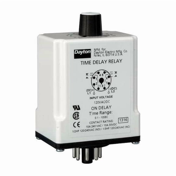 Dayton SinFunTimeDelayRelay, 120VAC/DC, 8Pins 1EGB8