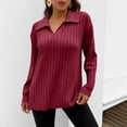 thumbnail image 2 of Bibifish Womens T-Shirts Ribbed Long Sleeve Shirt Collar Tunic Tshirts Soft Relaxed Fit Blouses Comfortable Casual Elegant Workout Outfits, 2 of 5