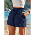 thumbnail image 6 of Linen Shorts for Women Summer Casual High Waisted Wide Leg Drawstring Beach Loose Shorts Comfy Fashion Outfits Dark Blue S, 6 of 7
