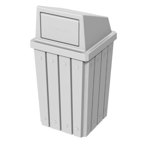 Sturdy Essentials 32 Gallon Square Slated 100% Recycled Plastic Heavy Duty Outdoor Trash Can with Push Top Lid - White