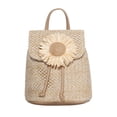 thumbnail image 2 of Women Straw Woven Bucket Backpack Summer Beach Female Flower Leather Splicing, 2 of 6
