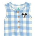 thumbnail image 5 of Disney Mickey Mouse Baby Boys' Sleeveless Cotton Gauze Button Romper Light Blue Gingham Mickey Mouse, 5 of 9