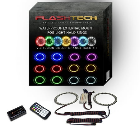 Flashtech LED RGB Multi Color External Waterproof Halo Ring Fog Light Kit For Ford Transit Connect 11-13 with ColorFuse Bluetooth RF Remote & (Best Sf Transit App)
