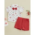 thumbnail image 2 of CIYCuIT Toddler Boys 2Pcs Gentleman Outfits Short Sleeve Dots Heart Print Button Bowtie Shirt + Shorts 12M 18M 24M 3T 4T 5T Kids Casual Summer Shorts Sets Formal Wear, 2 of 9