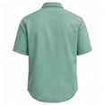 thumbnail image 3 of Men's Casual Short Sleeve Point Collar Button-Down Shirt Solid Basic Top Breathable Soft Washed Cotton Chest Pocket All-Day Comfort for Office Daily Wear Party Green 3XL, 3 of 7