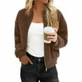 thumbnail image 4 of Otntypg Women Fleece Cropped Jacket Fall Winter Bomber Long Sleeve Faux Sherpa Fuzzy Thick Warm Casual Zip Up Outwear Coat with Pocket Coffee XL, 4 of 8