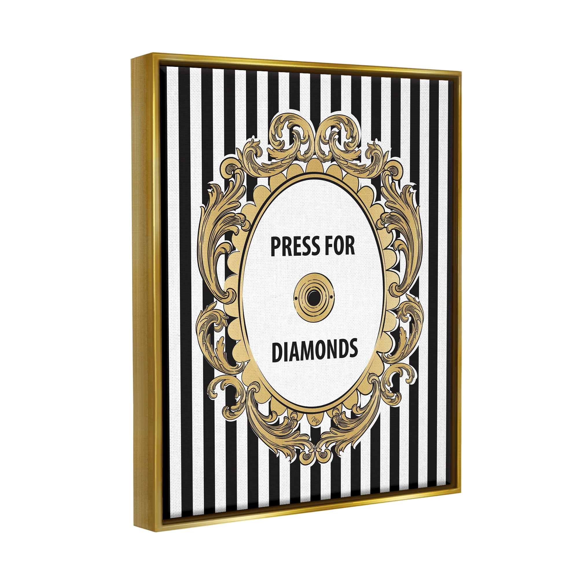 Stupell Industries Press For Diamonds Phrase Beauty & Fashion Painting Gold Floater Framed Canvas Art Print Wall Art, 25 x 31