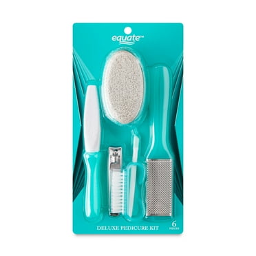 Equate Deluxe Pedicure Kit for Foot Care (6 Count Including Pumice Stone, Contour Toe File, Nail Brush, Cuticle Pusher, Toenail Clipper, Callus Remover)