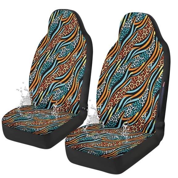 Chririnla Leopard Stripes Design Car Seat Cover for Auto, Protective Auto Seat Cover Washable Polyester Car Seat Cover Front Set