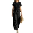 thumbnail image 3 of Womens 2 Piece Smocked Top Wide-Leg Pants Set High-Waisted Lounge Outfit with Pockets Matching Set Black XL, 3 of 10