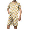 thumbnail image 3 of DDAPJ pyju Mens Plaid Pajama Shorts Set 2 Piece Silk Satin Sleepwear Short Sleeve Button Down Shirt and Elastic Waist Shorts Set Loose Comfy Loungwear with Pockets Yellow XL, 3 of 5